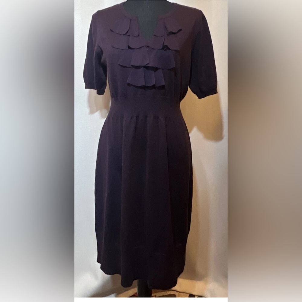 LOFT Deep Purple Knit Mini Dress with Ruffles